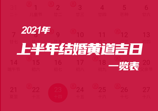 2021年上半年結婚黃道吉日一覽表