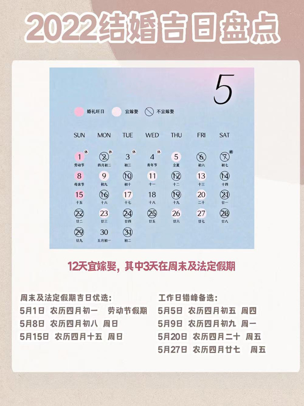 2022年結(jié)婚吉日盤點 附法定節(jié)假日 第4張