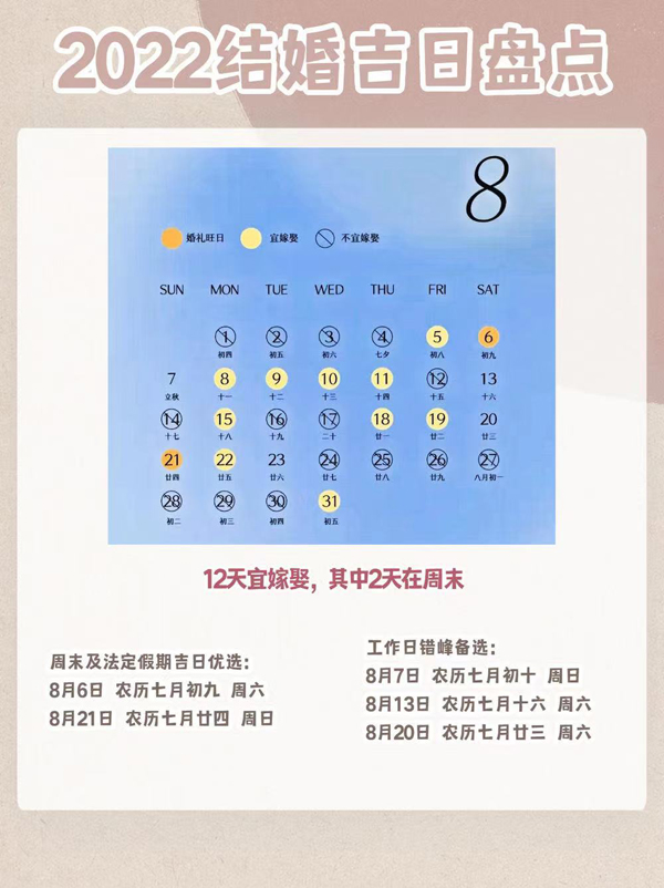 2022年結(jié)婚吉日盤點 附法定節(jié)假日 第6張